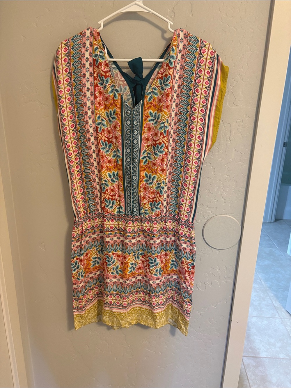 Promod Multicolor Floral Mini Dress With Tie Back